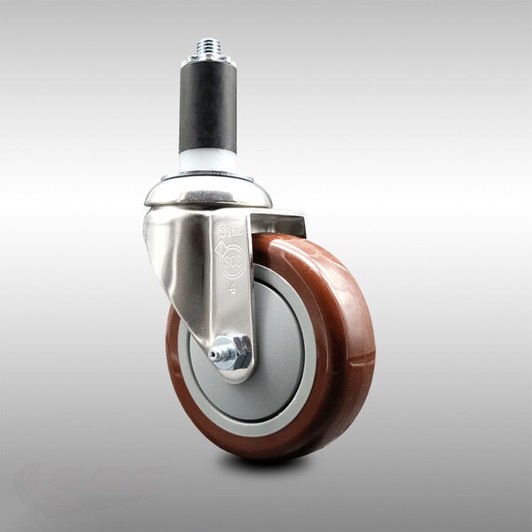 Service Caster 4 Inch 316SS Maroon Polyurethane Wheel Swivel 1-1/4 Inch Expanding Stem Caster SCC-SS316EX20S414-PPUB-MRN-114 - main